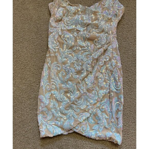 Windsor Dress XS Sequin Bodycon Rusched Side Iridescent Pink Blue Nude - Picture 6 of 9